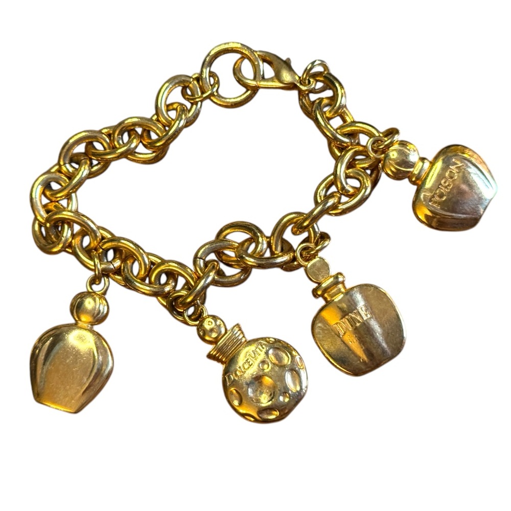 Christian DIOR Bracelet Perfume Bottle Charm Bracelet Gold Tone